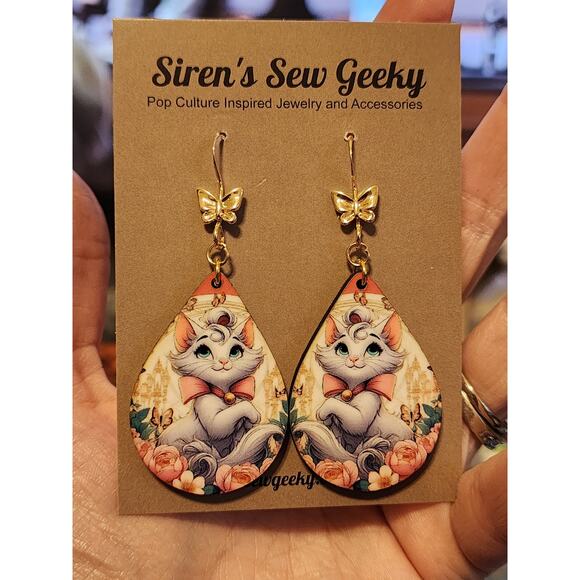 Aristocats Marie Floral Art Nouveau Earrings Disney Paris - Picture 2 of 2